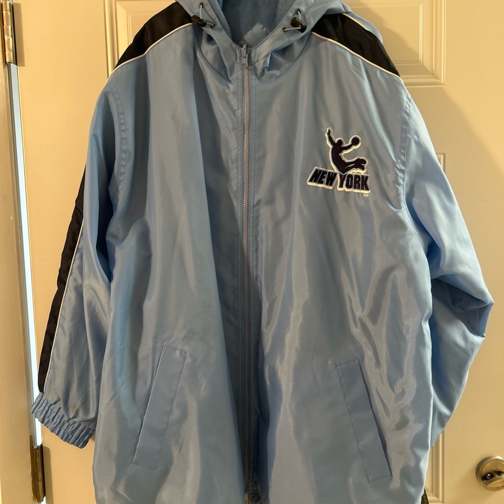 Men's Light Blue New York Hooded Jacket with Black Accents